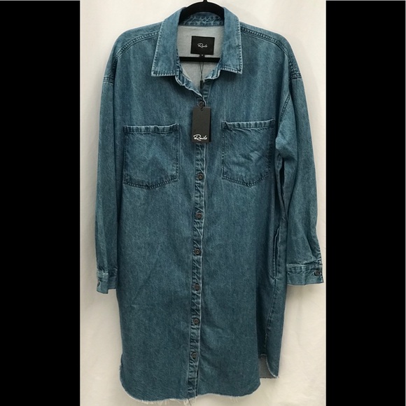 denim frayed hem long sleeve shirt dress